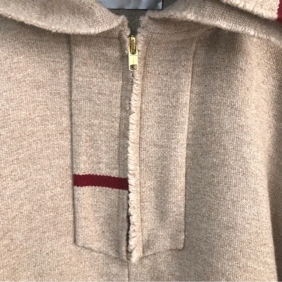 A.L.C.Rare Wool Blend Tan Boho Western Poncho with Stripe